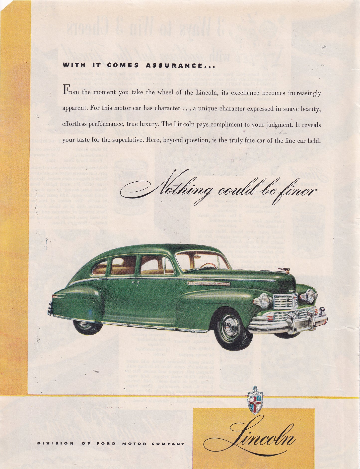1946 Original Vintage Lincoln Convertible Nothing Finer Automobile Ad - Rare Americana