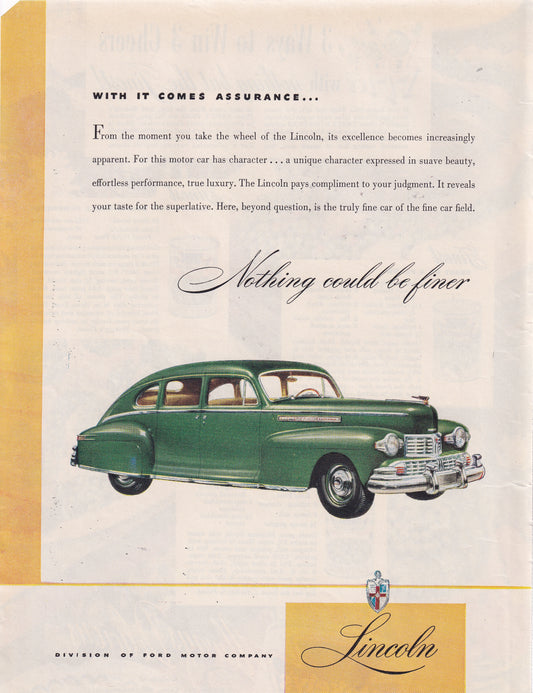 1946 Original Vintage Lincoln Convertible Nothing Finer Automobile Ad - Rare Americana