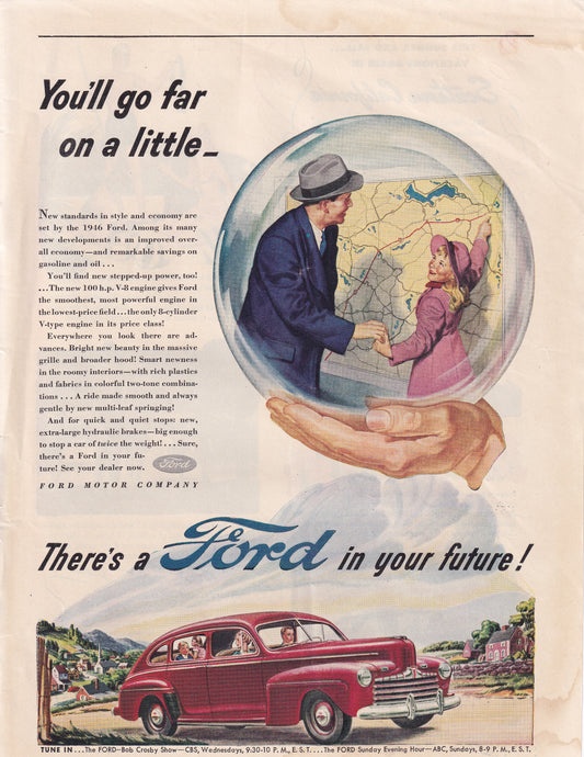 1946 Original Vintage Ford Sedan Coupe Ford's Out Front Automobile Ad - Rare Americana