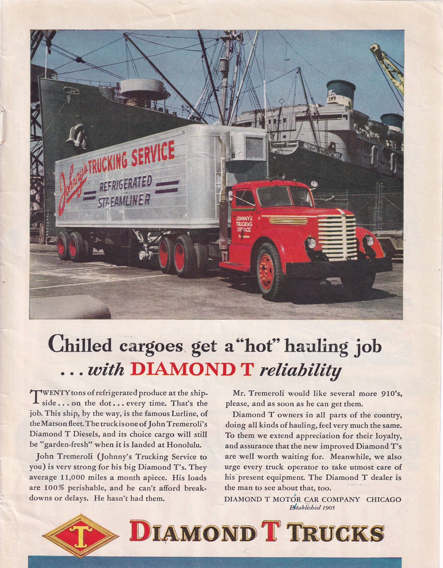 1946 Diamond Trucks Original Vintage Automobile Ad - Rare Americana