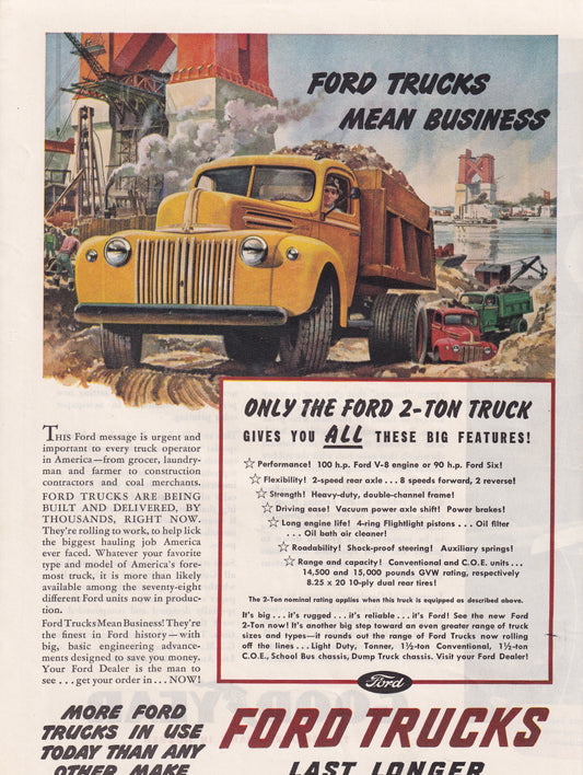 1946 Ford Trucks Original Vintage Automobile Ad - Rare Americana