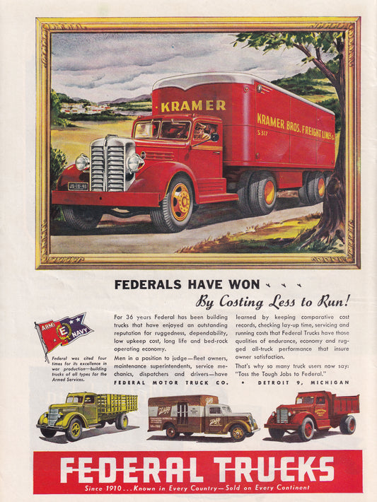 1946 Federal Trucks Original Vintage Automobile Ad - Rare Americana