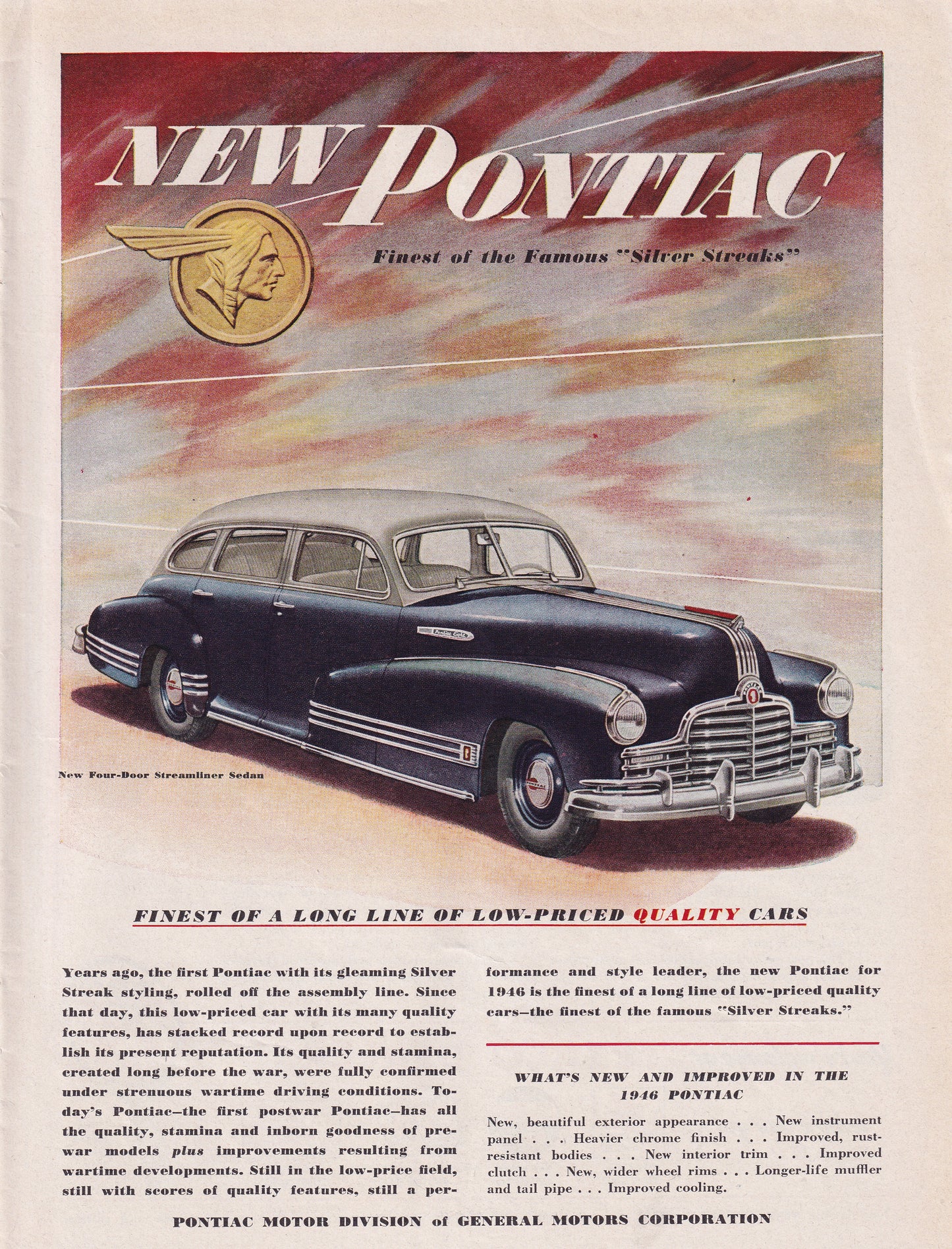 1946 Pontiac Silver Streaks Original Vintage Automobile Ad - Rare Americana