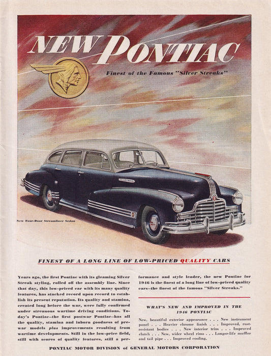 1946 Pontiac Silver Streaks Original Vintage Automobile Ad - Rare Americana