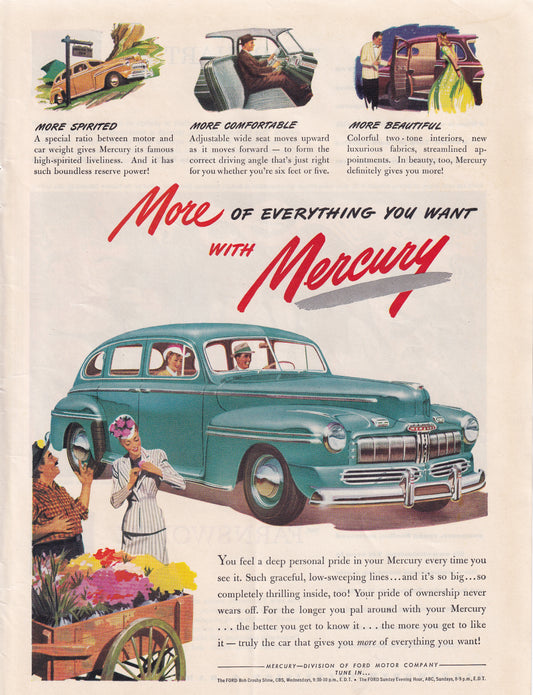 1946 More With Mercury Original Vintage Automobile Ad - Rare Americana