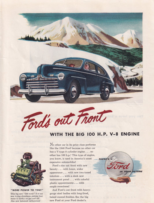 1946 Ford Out Front Original Vintage Automobile Magazine Ad - Rare Americana