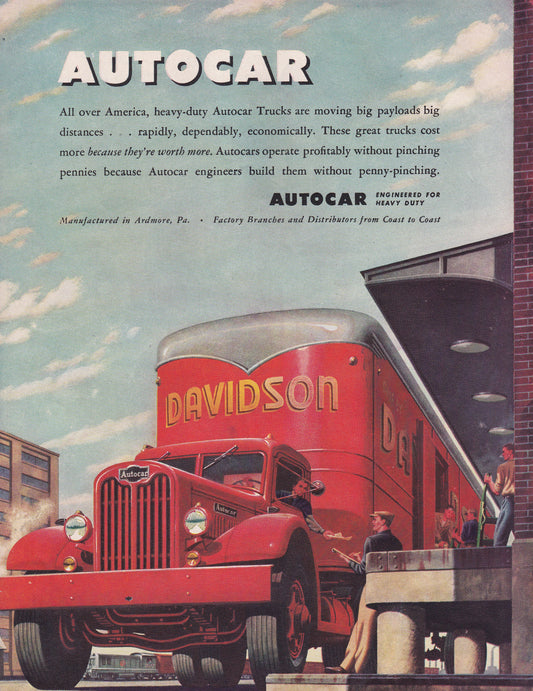 1946 Original Vintage Automobile Magazine Ad - Rare Americana - Autocar Truck