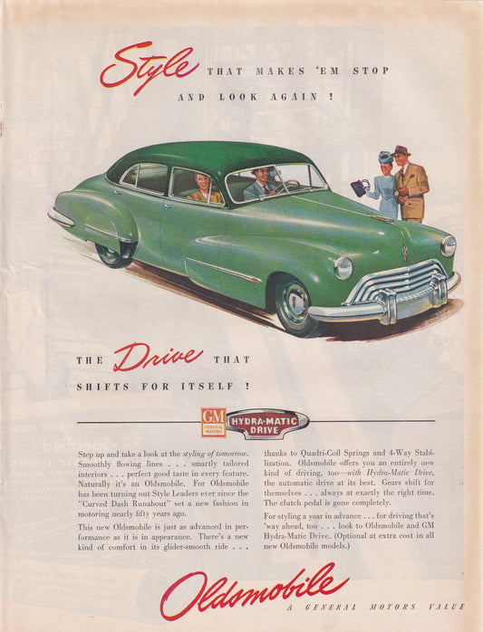 1946 Original Vintage Automobile Magazine Ad - Rare Americana - Oldsmobile Hydra Matic