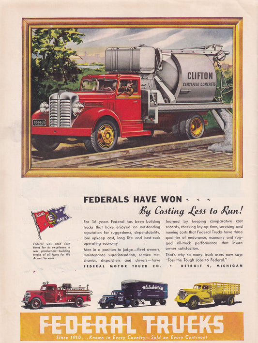 1946 Original Vintage Automobile Magazine Ad - Rare Americana - Federal Trucks