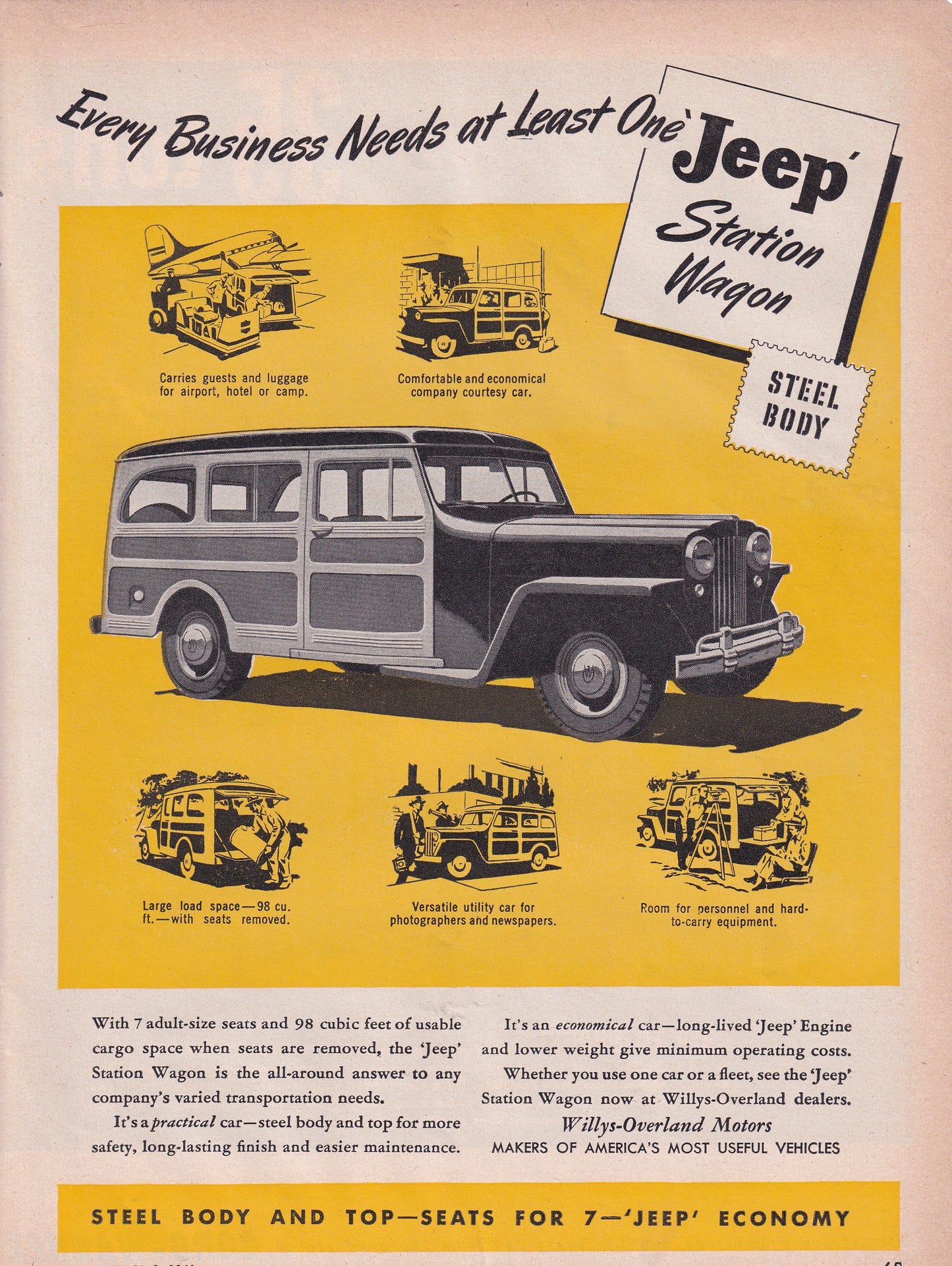 1946 Original Vintage Automobile Magazine Ad - Rare Americana - Willy's Jeep Station Wagon