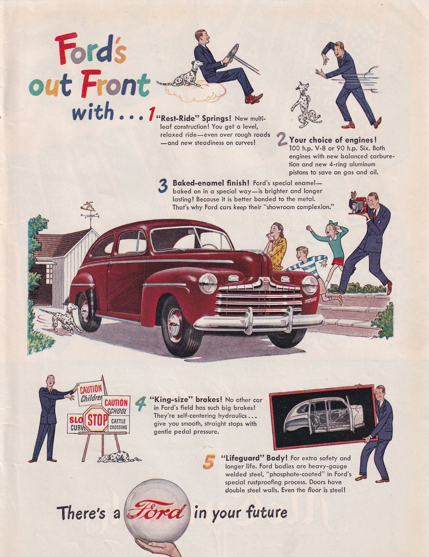 1946 Original Vintage Automobile Magazine Ad - Rare Americana - Ford Out Front