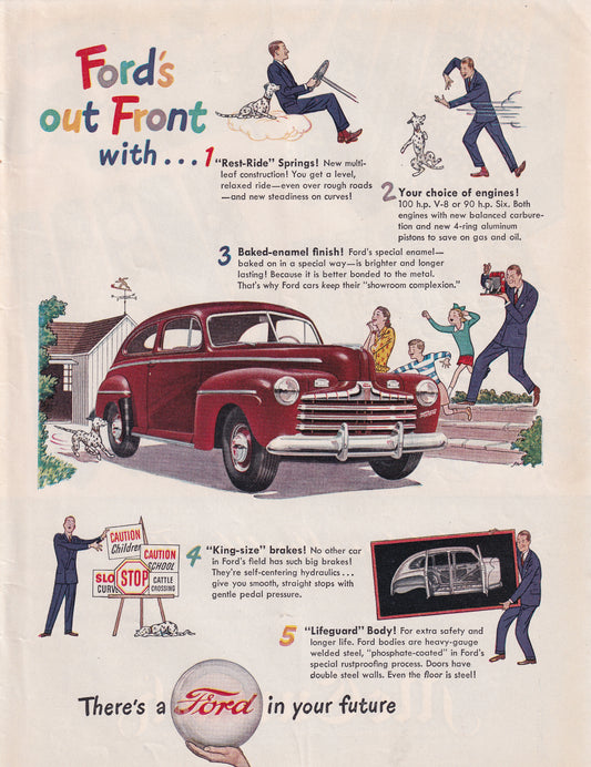 1946 Original Vintage Automobile Magazine Ad - Rare Americana - Ford Out Front
