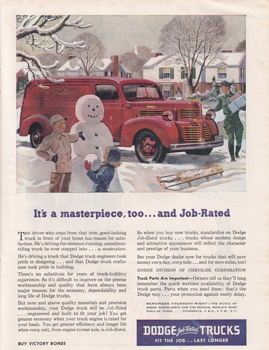 1946 Original Vintage Automobile Magazine Ad - Rare Americana - Dodge Trucks