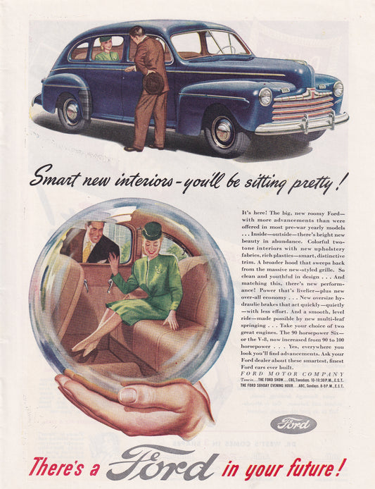 1946 Original Vintage Automobile Magazine Ad - Rare Americana - There's A Ford in Your Future