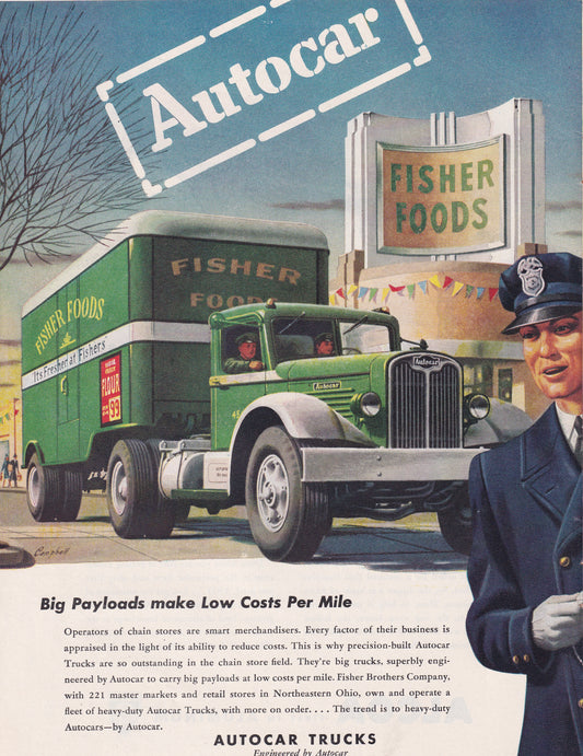 1946 Original Vintage Automobile Magazine Ad - Rare Americana - Autocar Trucks