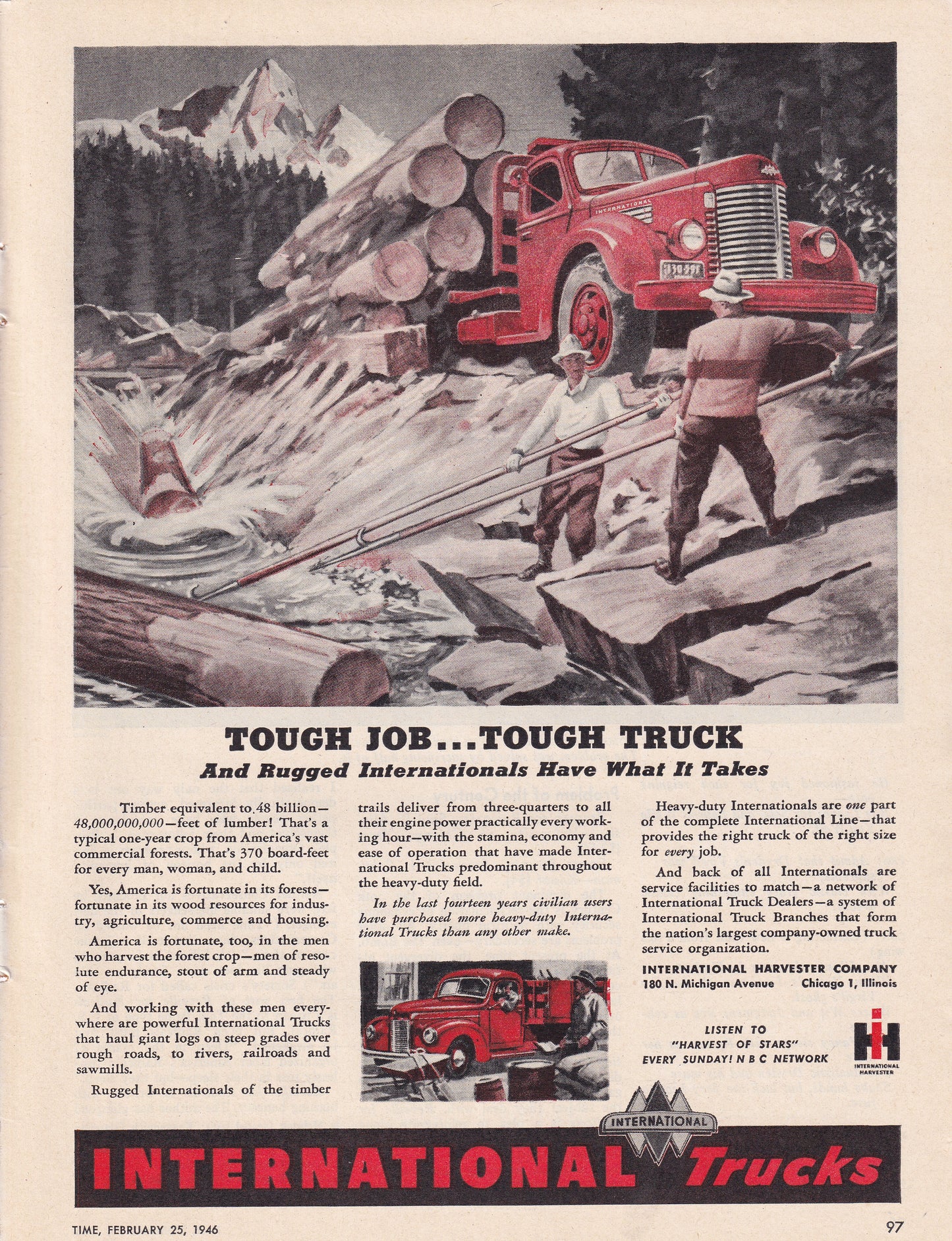 1946 Original Vintage Automobile Magazine Ad - Rare Americana - International Trucks Logging