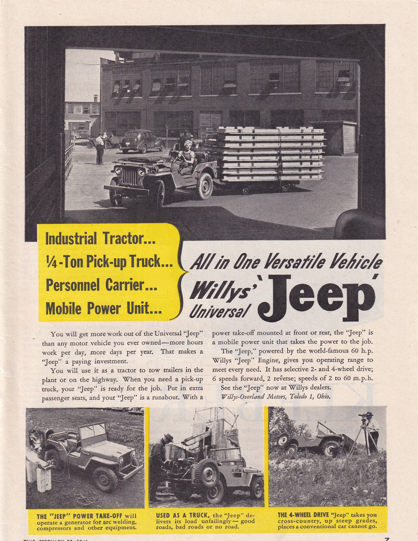 1946 Original Vintage Automobile Magazine Ad - Rare Americana - Willy's Jeep Wrangler