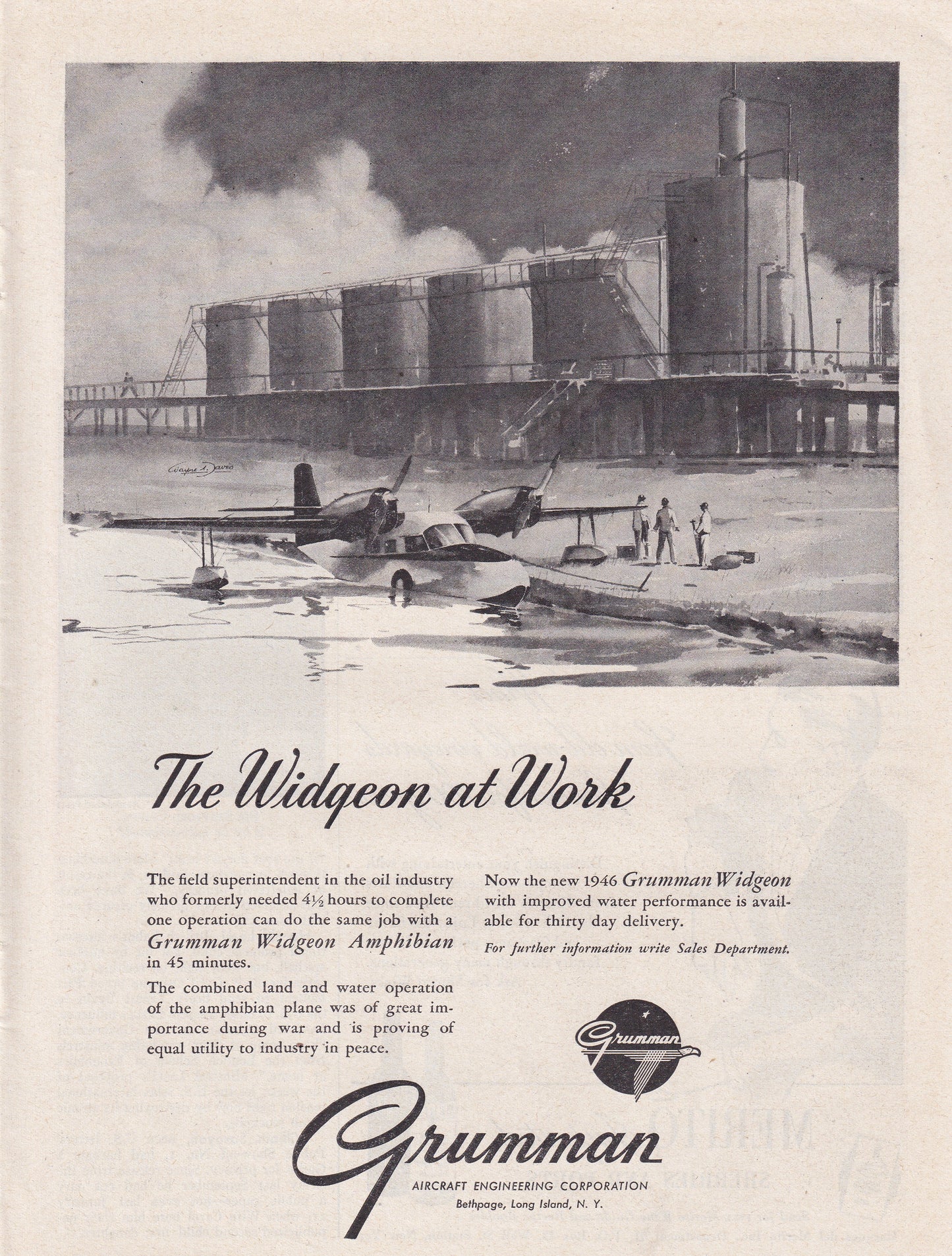 1946 Original Vintage Automobile Magazine Ad - Rare Americana - Gruman Widgeon Amphibian Plane