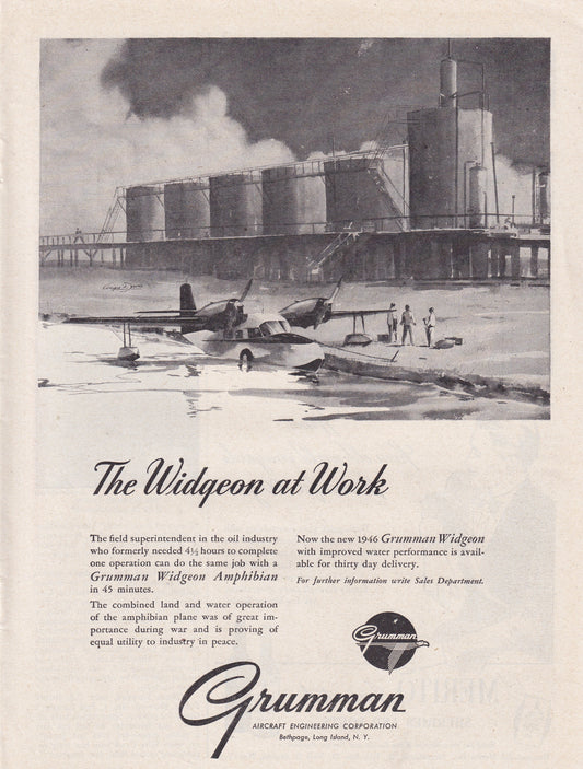1946 Original Vintage Automobile Magazine Ad - Rare Americana - Gruman Widgeon Amphibian Plane