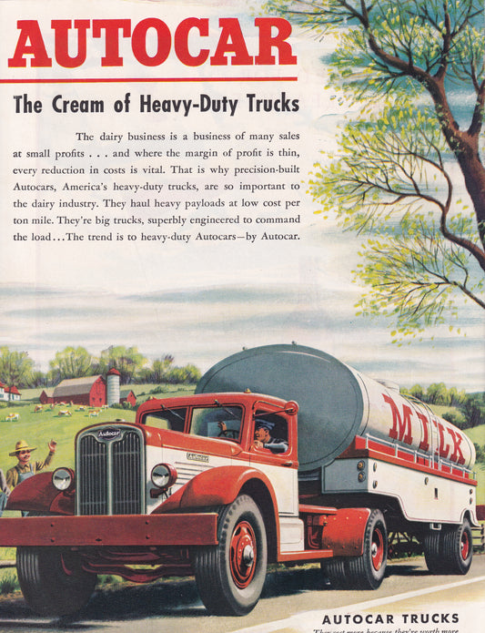 1946 Original Vintage Automobile Magazine Ad - Rare Americana - Autocar Milk Truck
