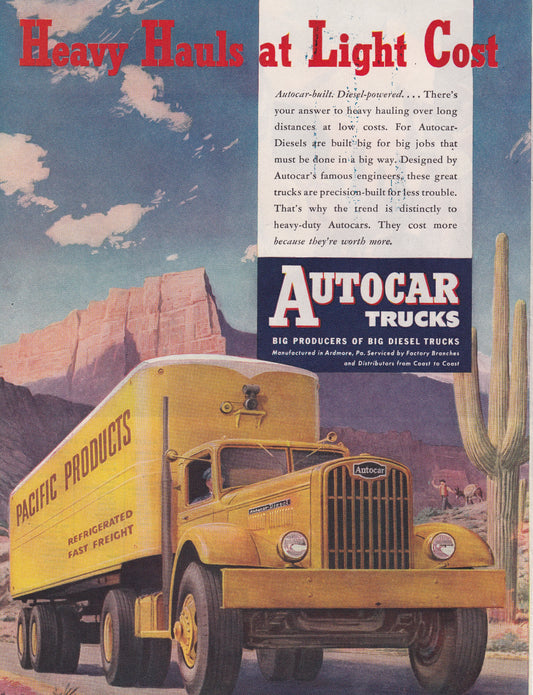 1946 Original Vintage Automobile Magazine Ad - Rare Americana - Autocar Freight Truck