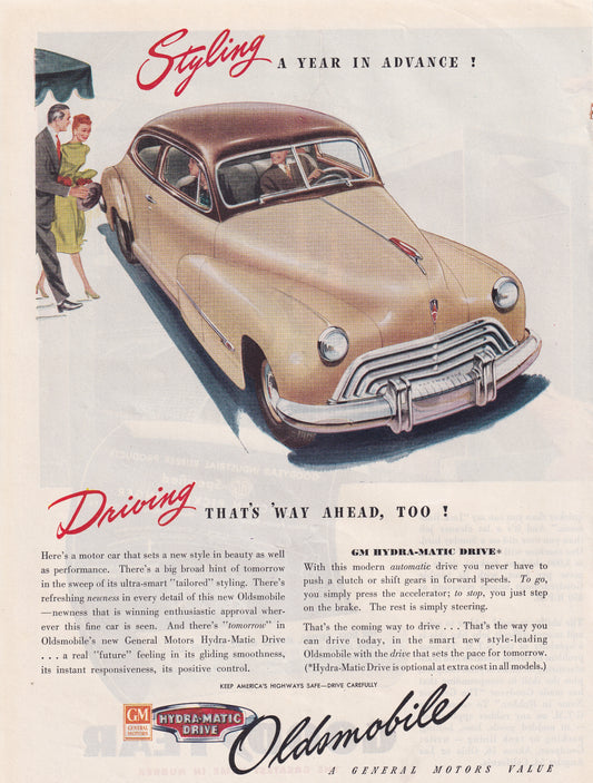 1946 Original Vintage Automobile Magazine Ad - Rare Americana - Oldsmobile Styling