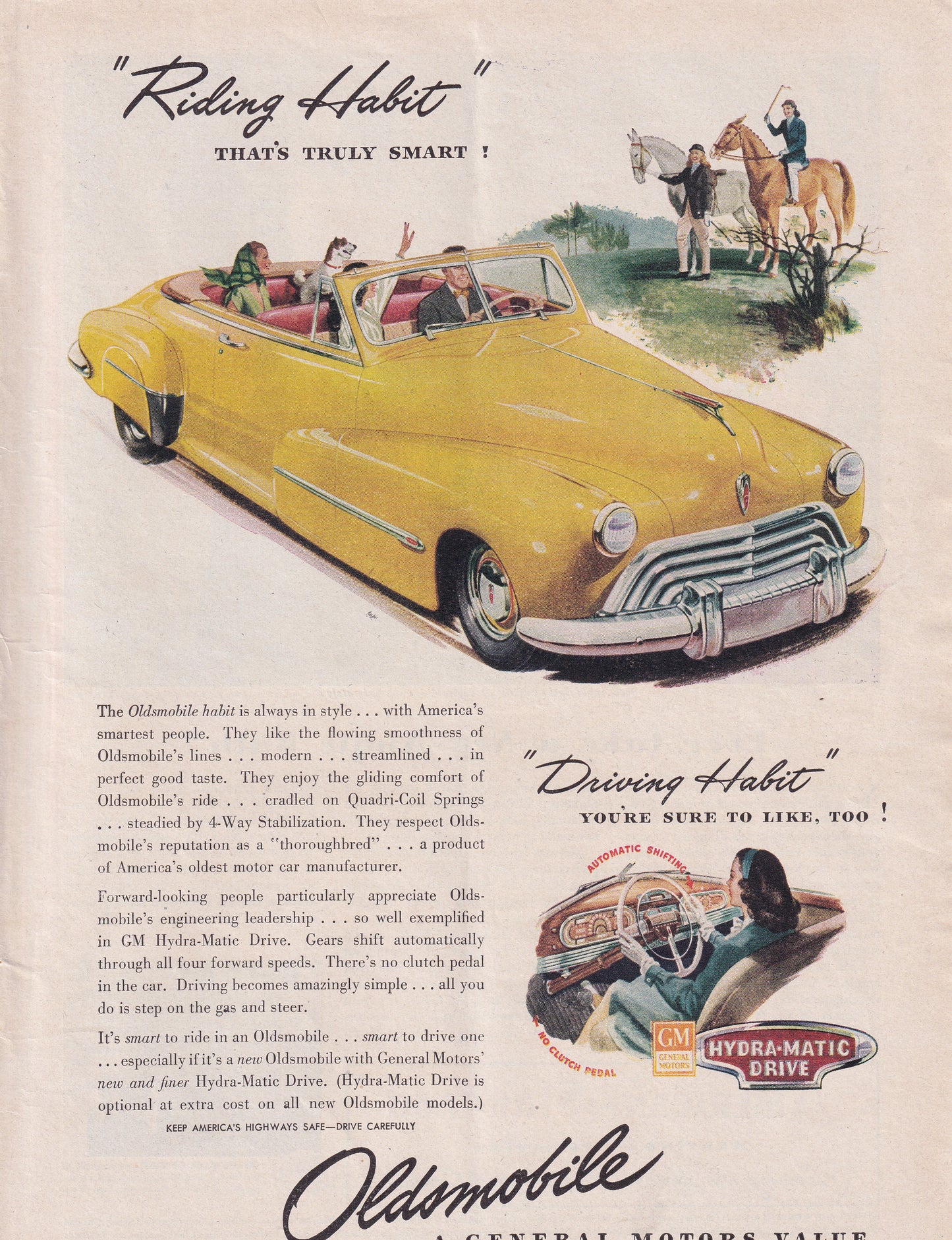 1946 Original Vintage Automobile Magazine Ad - Rare Americana - Oldsmobile Convertible