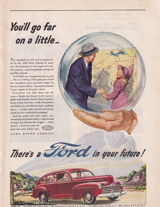 1946 Original Vintage Automobile Magazine Ad - Rare Americana - There's a Ford in Your Future