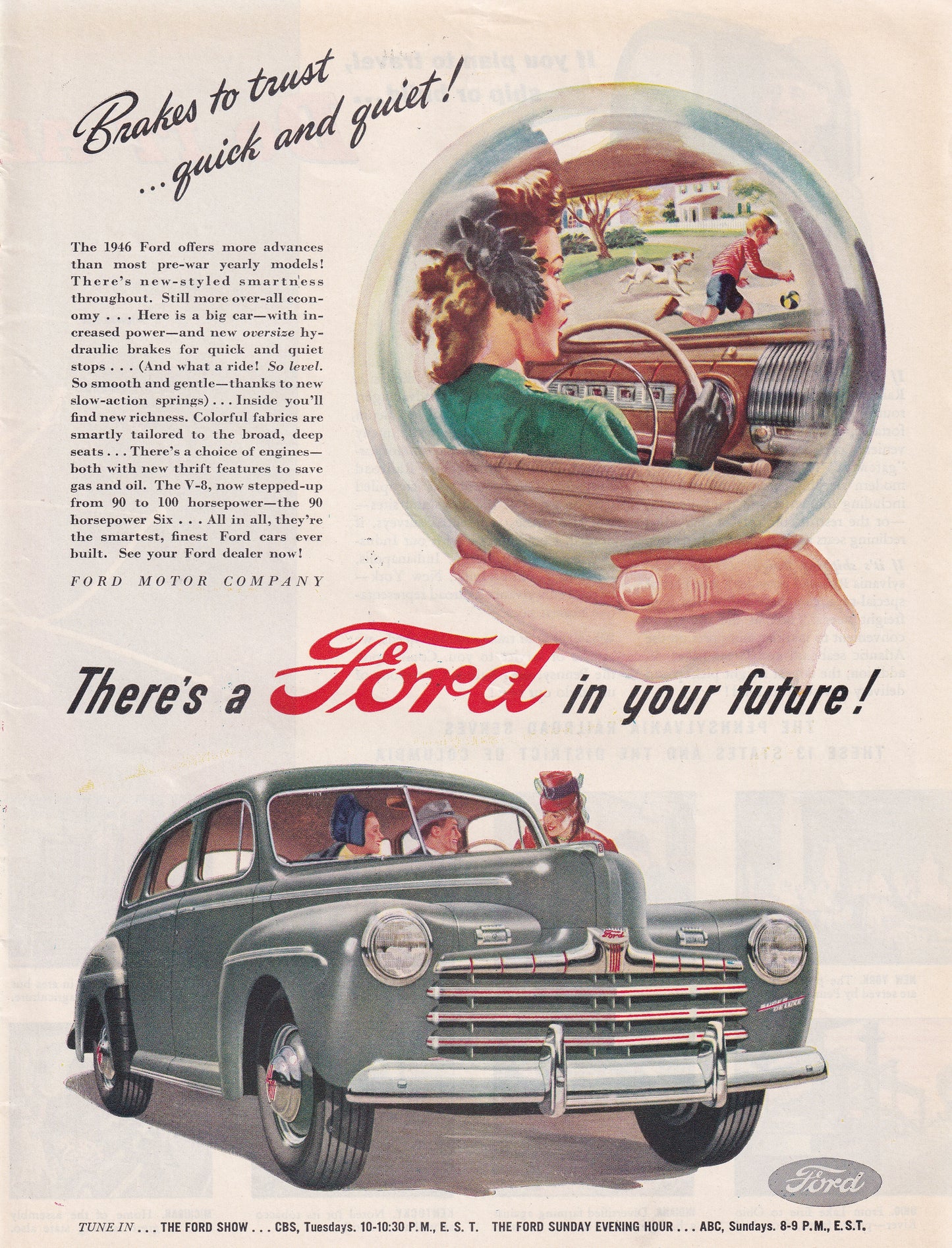 1946 Original Vintage Automobile Magazine Ad - Rare Americana - There's a Ford in Your Future