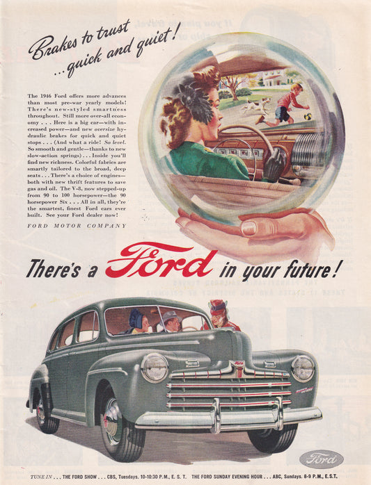 1946 Original Vintage Automobile Magazine Ad - Rare Americana - There's a Ford in Your Future
