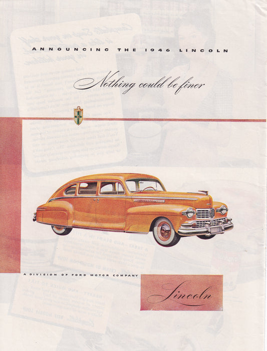 1946 Original Vintage Automobile Magazine Ad - Rare Americana - Lincoln Continental Nothing FIner