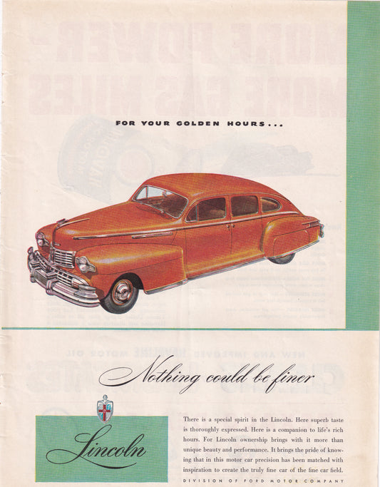 1946 Original Vintage Automobile Magazine Ad - Rare Americana - Lincoln Continental Nothing FIner