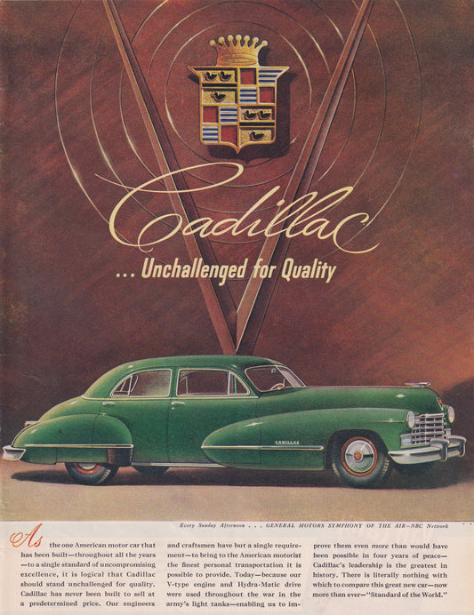 1946 Original Vintage Automobile Magazine Ad - Rare Americana - Cadillac V Type Engine
