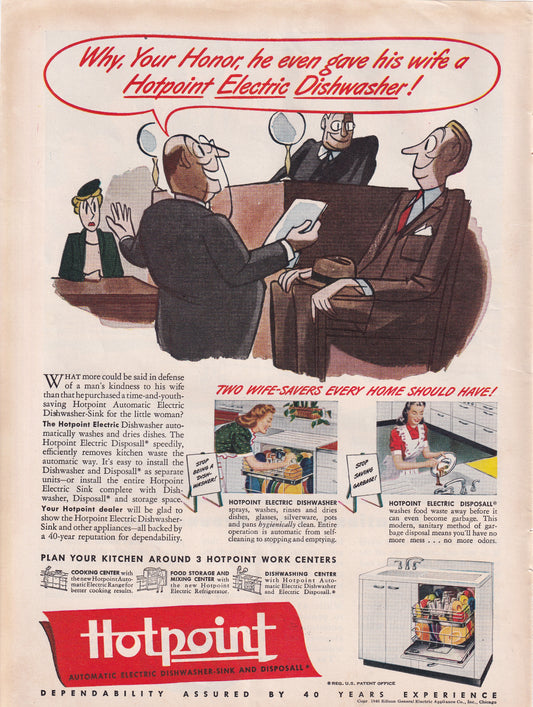 1946 SEXIST Hotpoint Dishwasher Wife Savers Original Vintage Ad - Rare Americana