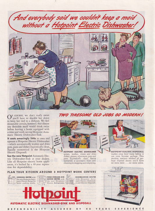 1946 SEXIST Hotpoint Dishwasher Wife Savers Original Vintage Ad - Rare Americana