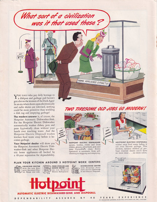 1946 SEXIST Hotpoint Dishwasher Dark Ages Original Vintage Ad - Rare Americana