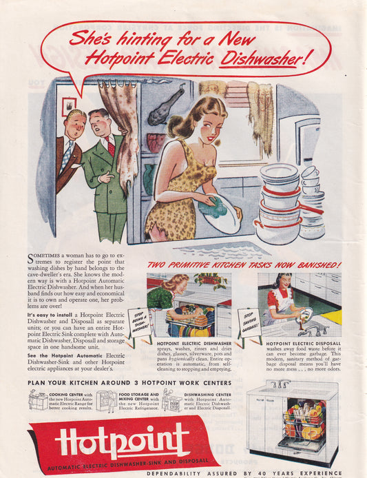1946 SEXIST Hotpoint Dishwasher Hinting For a New Dishwasher Original Vintage Ad - Rare Americana