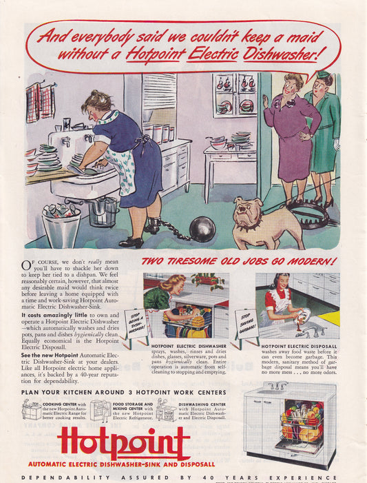 1946 SEXIST Hotpoint Dishwasher Wife Savers Original Vintage Ad - Rare Americana