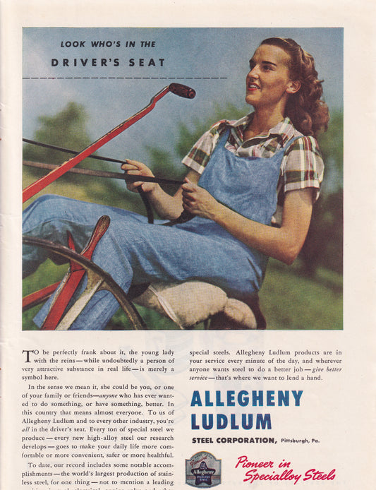 1946 Original Vintage Magazine Ad - Rare Americana Allegheny Ludlum Steel Pretty Woman