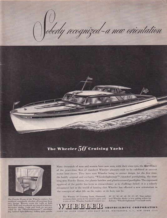 1946 Original Vintage Magazine Ad - Rare Americana Wheeler 50' Cruising Yacht