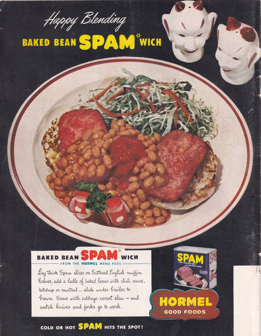 1946 Original Vintage Magazine Ad - Rare Americana - Hormel Spam Baked Bean Spamwich