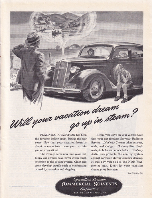 1946 Original Vintage Magazine Ad - Rare Americana - Commercial Solvent Vacation Up in Steam