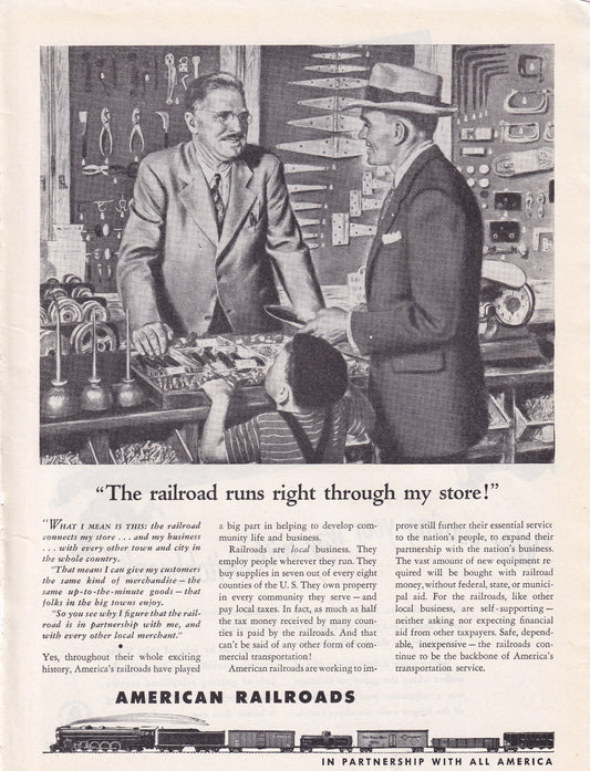 1946 Original Vintage Magazine Ad - Rare Americana - American Railroads Hardware Store