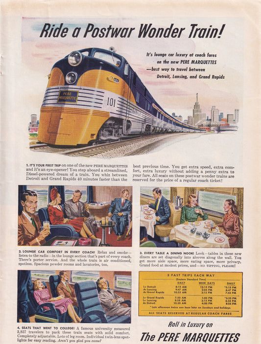 1946 Original Vintage Magazine Ad - Rare Americana - Pere Marquettes Postwar Wonder Train