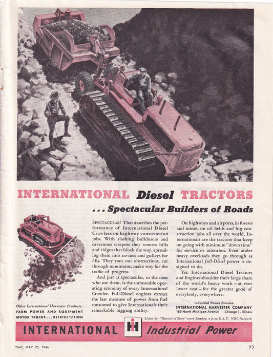 1946 Original Vintage Magazine Ad - Rare Americana - International Harvester Industrial Power Bulldozer