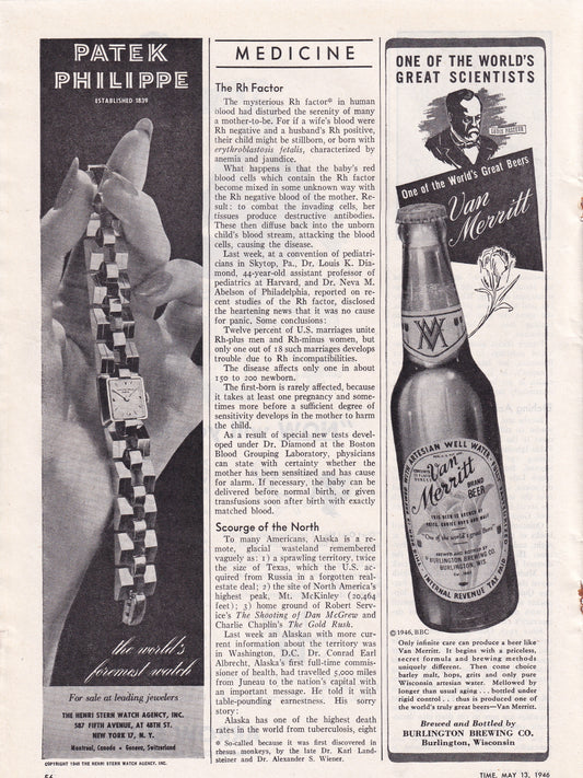 1946 Original Vintage Magazine Ad - Rare Americana - Patek Phillipe Watch
