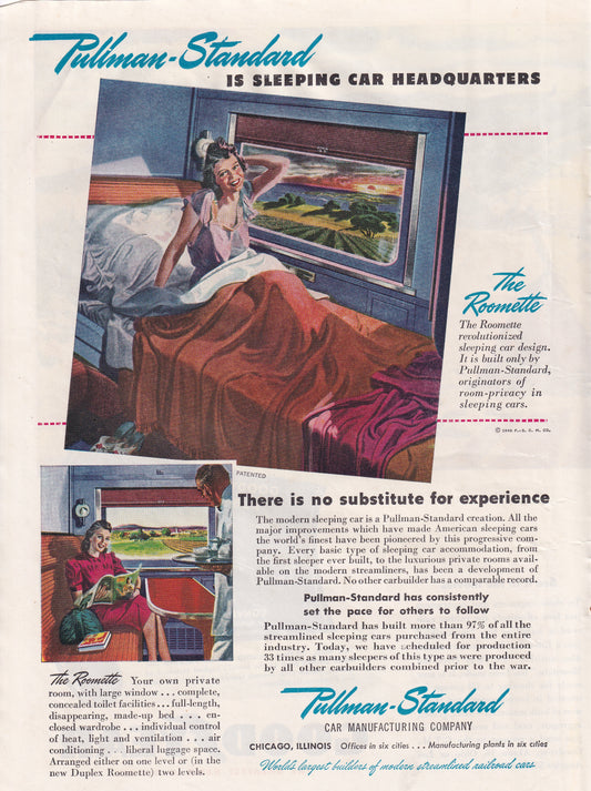 1946 Original Vintage Magazine Ad - Rare Americana - Pullman Standard Sleeping Car Headquarters