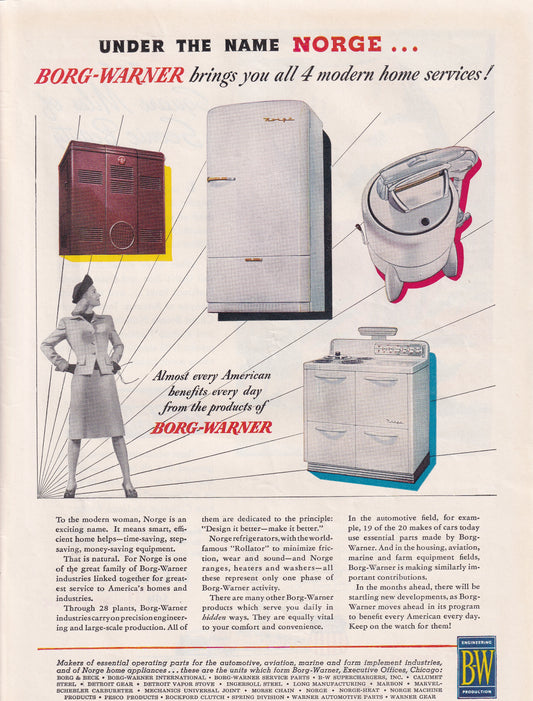 1946 SEXIST Original Vintage Magazine Ad - Rare Americana - Norg Borg Warner Home Appliances Modern Women