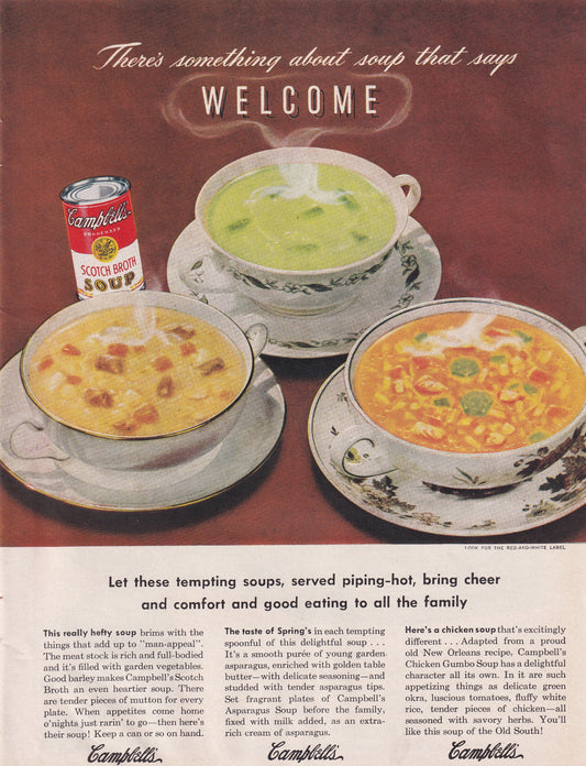 1946 Original Vintage Magazine Ad - Rare Americana - Campbell's Scotch Broth Soup