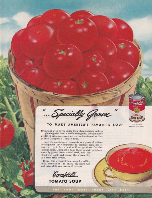 1946 Original Vintage Magazine Ad - Rare Americana - Campbell's Tomato Soup Specially Grown Bushel